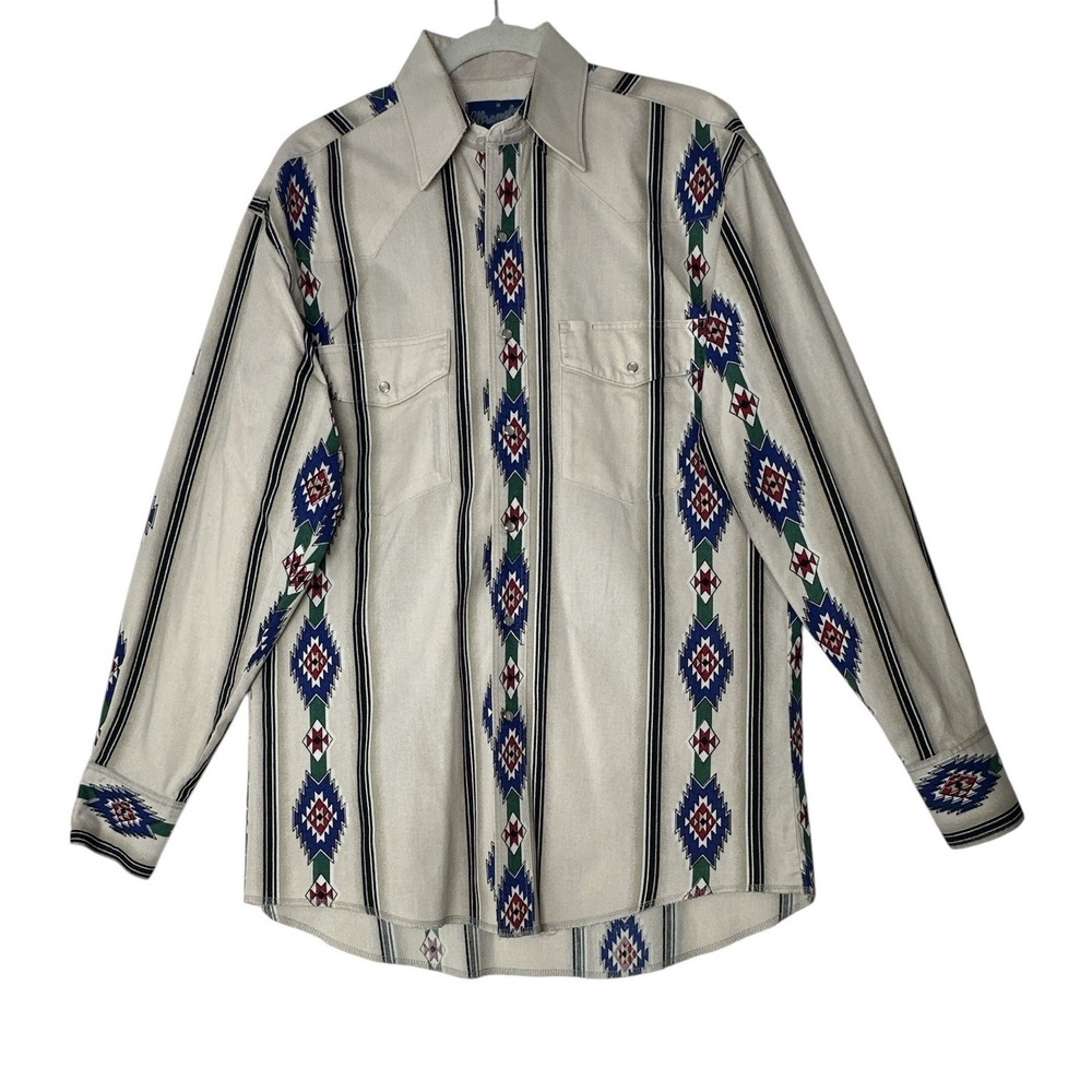 VTG Wrangler Brushpopper‎ Shirt Men's Medium Cowboy Rodeo Western Pearl Snap Y2K